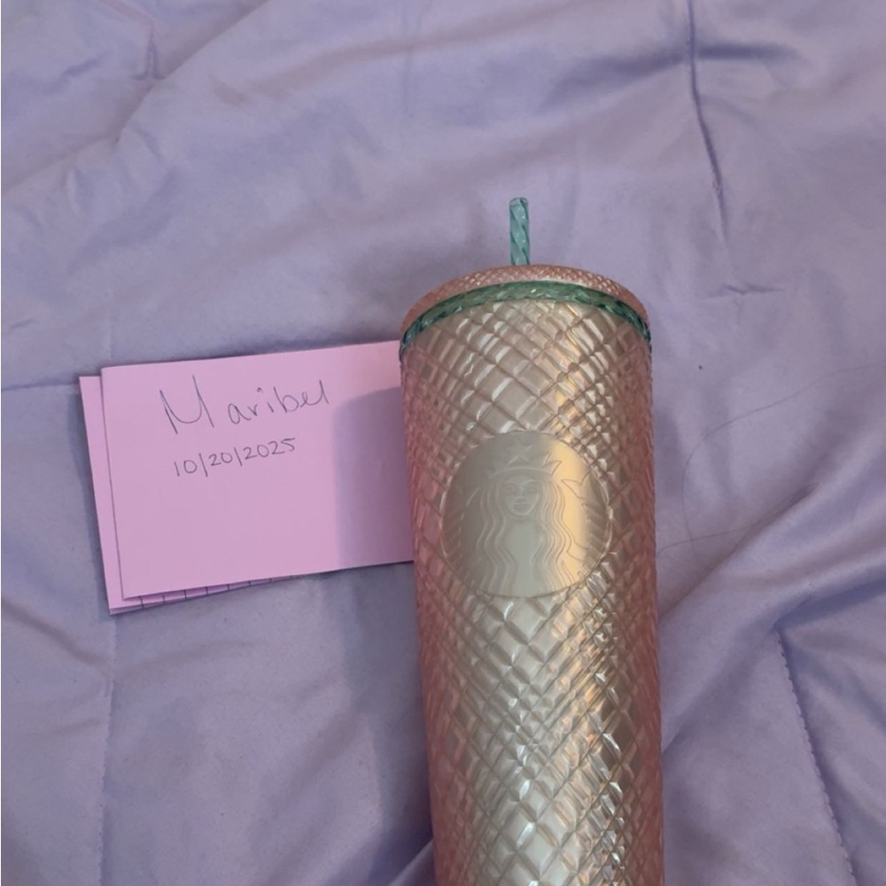 Starbucks Metallic Gold Tumbler with Teal Accent